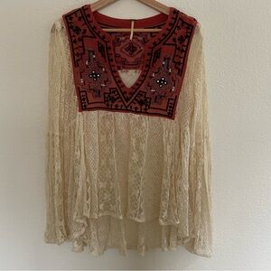 Vintage Free People Bohemian Lace Top with Embroidered Yoke